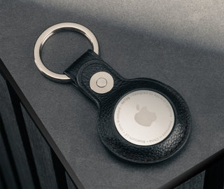 Black Leather Apple AirTag Holder Keyring with AirTag