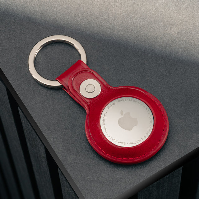 Red Leather Apple AirTag Holder Keyring with Apple AirTag
