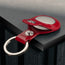 Close up of the press stud clasp on the Red Leather Apple AirTag Holder Keyring