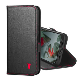 Black with Red Detail Leather Cse for Google Pixel 10 / 10 Pro.