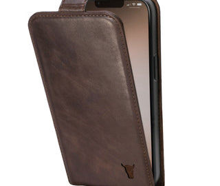 Dark Brown Leather Flip Case for iPhone 14 Plus