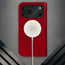 MagSafe charger attached to the Red Leather Case for iPhone 17 Pro Max