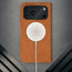 MagSafe charger attached to the Tan Leather Case for iPhone 17 Pro Max