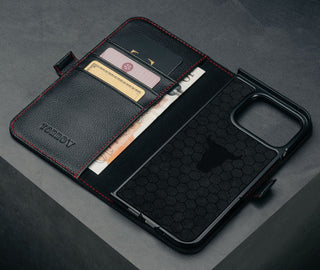 Black with Red Detail Leather Case for Google Pixel 9 Pro Fold