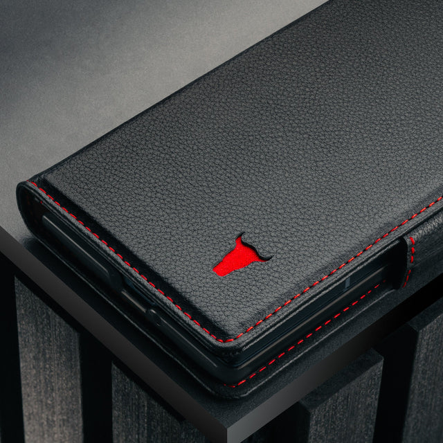 Black with Red Detail Leather Case for Samsung Galaxy Z Fold7