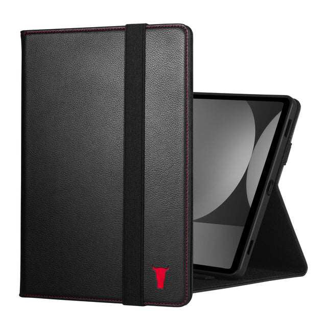 Black with Red Detail Leather Case for Galaxy Tab S11