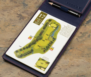 Inside of the Navy Blue with Red Stitching Golf Scorecard Holder and Yardage Book Cover