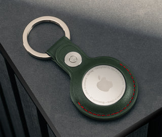 Green with Red Detail Leather Apple AirTag Holder Keyring