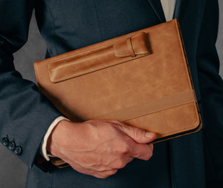 Tan Leather Apple Pencil Case / Sleeve attached to matching iPad case