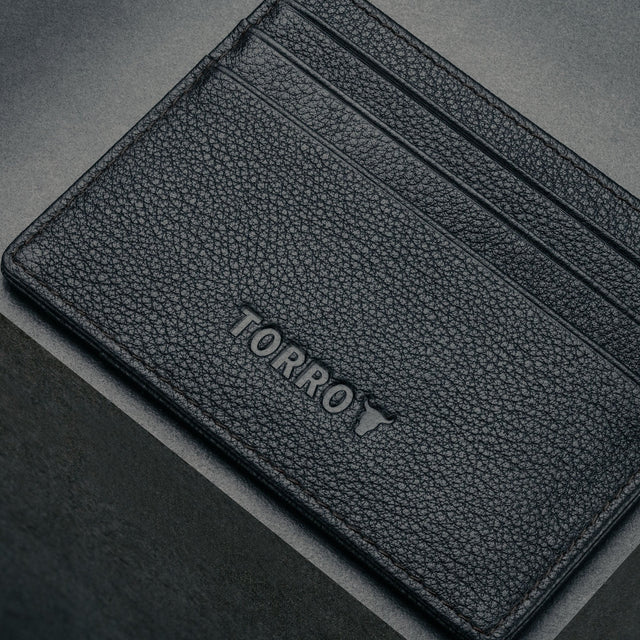 Front of the Black Leather Credit Card Holder with 3 card slots