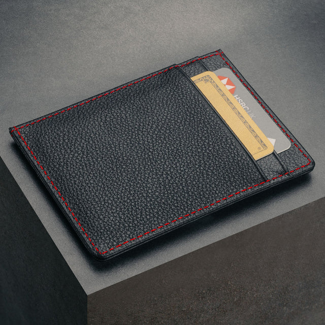 Back of the Black with Red Detail Leather Credit Card Holder with 2 card slots
