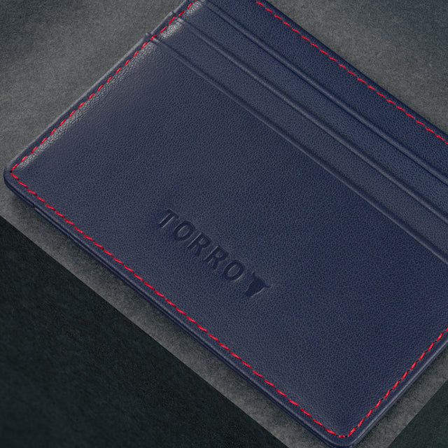 Front of the Navy Blue Leather Credit Card Holder