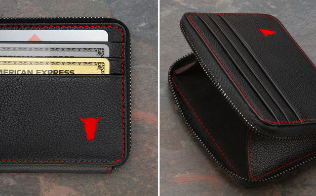 Portamonete Portafoglio in Pelle con Zip e Porta Carte Feature Focus