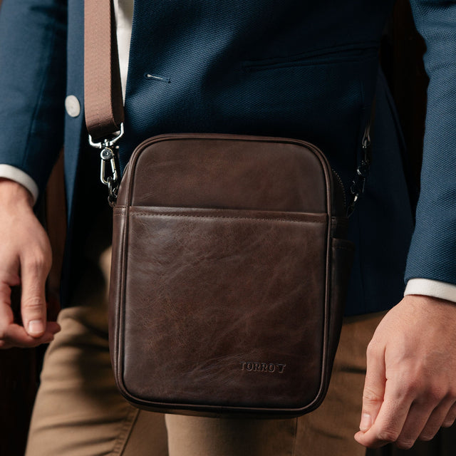 Dark Brown Leather Crossbody Shoulder Satchel Bag