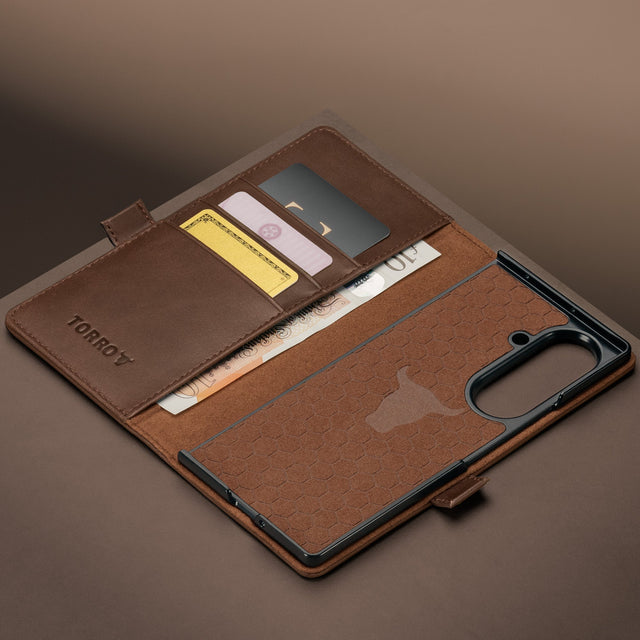Card slots inside the Dark Brown Leather Case for Samsung Galaxy Z Fold8 Ultra