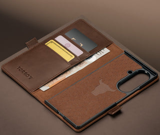 Card slots inside the Dark Brown Leather Case for Samsung Galaxy Z Fold8 Ultra