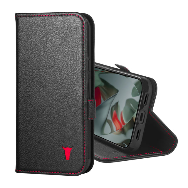 Black with Red Detail Leather Case for Google Pixel 10 Pro XL
