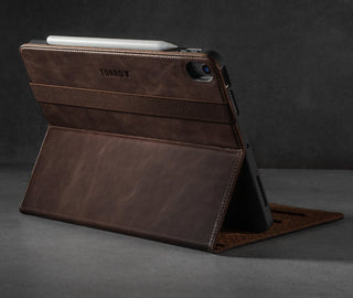 Integrated stand function of the Dark Brown Leather Case for iPad Air