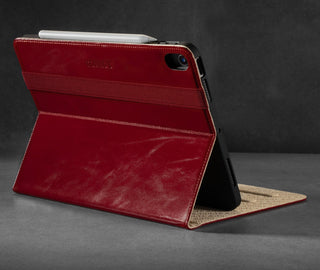 Integrated stand function of the Red Leather Case for iPad Air