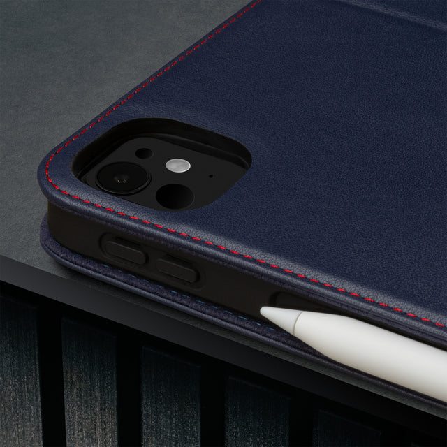 Camera cutout on the Navy Blue Leather Case for Apple iPad Pro 11