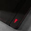 Close up of the leather grain and TORRO bulls head logo on the Black Leather (with Red Stitching) Case for iPad Pro 11-inch