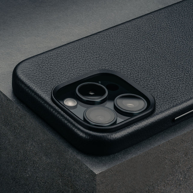 Black Leather Slimline Bumper Case for iPhone 16 Pro Max
