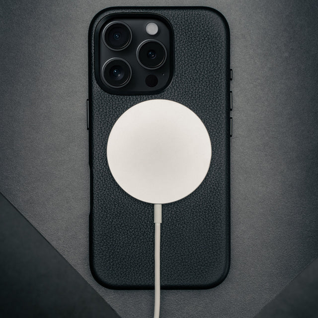 Black Leather Slimline Bumper Case for iPhone 16 Pro Max