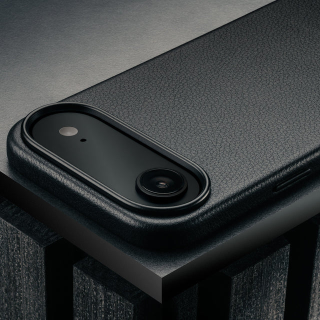 Camera cutout on the Black Leather Bumper Case for iPhone 17 Air