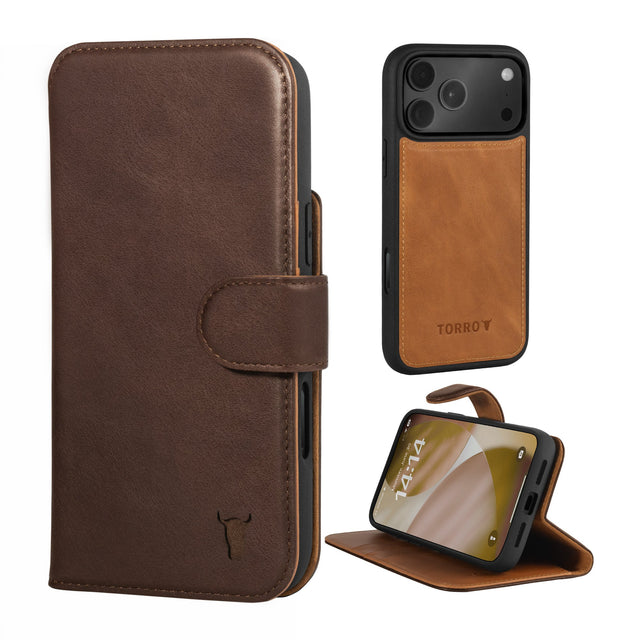 Dark Brown Leather Detachable Case for iPhone 17 Pro Max