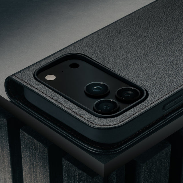 Camera cutout on the Black Leather Case for iPhone 17 Pro