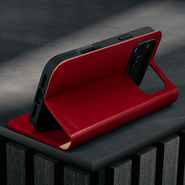 Stand function of the Red Leather Case for iPhone 17 Pro