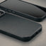 Close up of the Black Leather Bumper Case (with Camera Stand) for iPhone 18 / 17 Pro Max