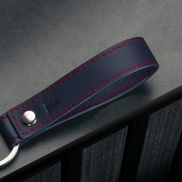 Navy Blue Leather (with Red Stitching) Keyring