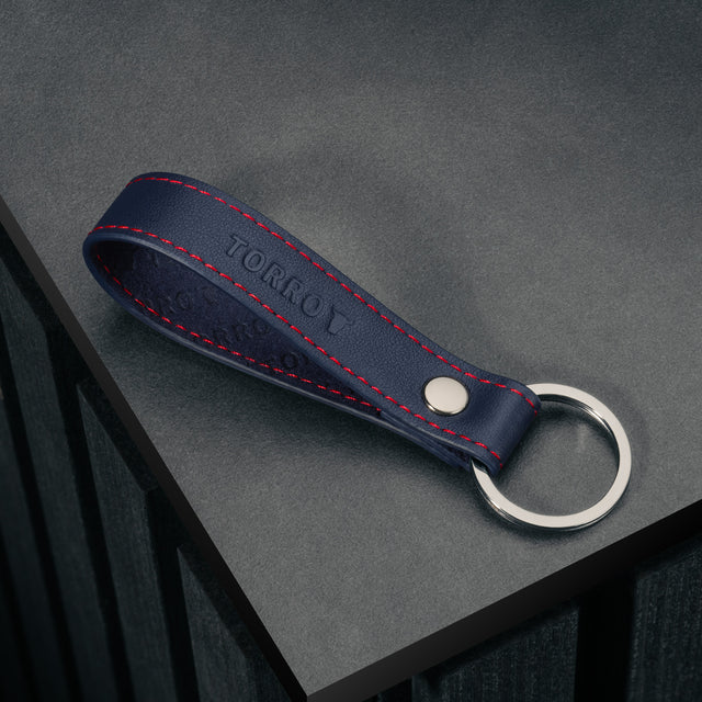 Navy Blue Leather (with Red Stitching) Keyring
