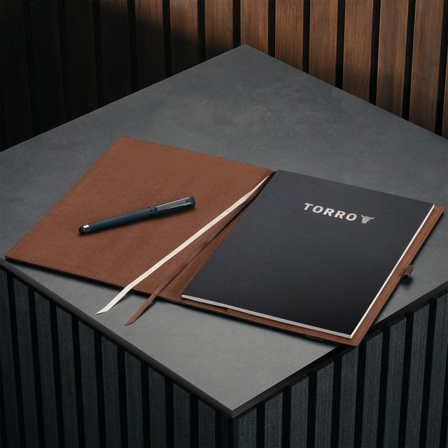 Microfibre lined Dark Brown Leather A4 Notebook Cover