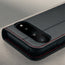 Camera cutout on the Black with Red Stitching Leather Case for the Google Pixel 11