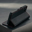 Stand function of the Black with Red Detail Leather Case for Galaxy A17