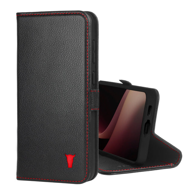 Black with Red Detail Leather Case for Galaxy A55