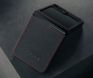 Black with Red Detail Leather Case for Samsung Galaxy Z Flip6