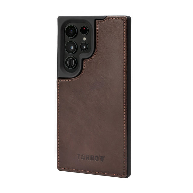 Dark Brown Leather Bumper Case for Galaxy S23 Ultra