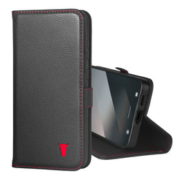 Black with Red Detail Leather Case for Galaxy S25 FE