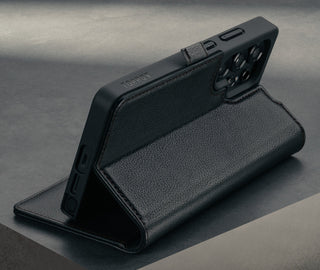 Stand function of the All Black Leather Case for Galaxy S25 Ultra