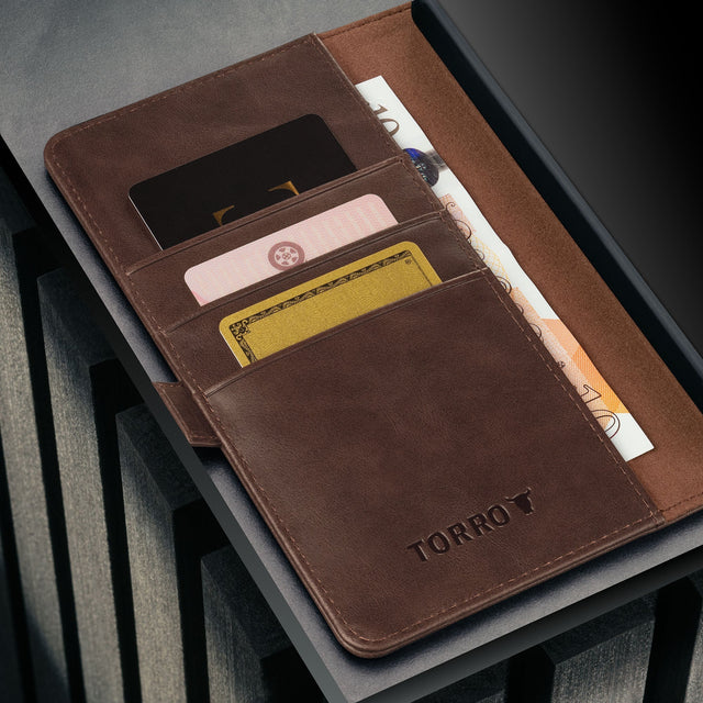 Card slots inside the Dark Brown Leather Stand Case for Galaxy S26 Ultra