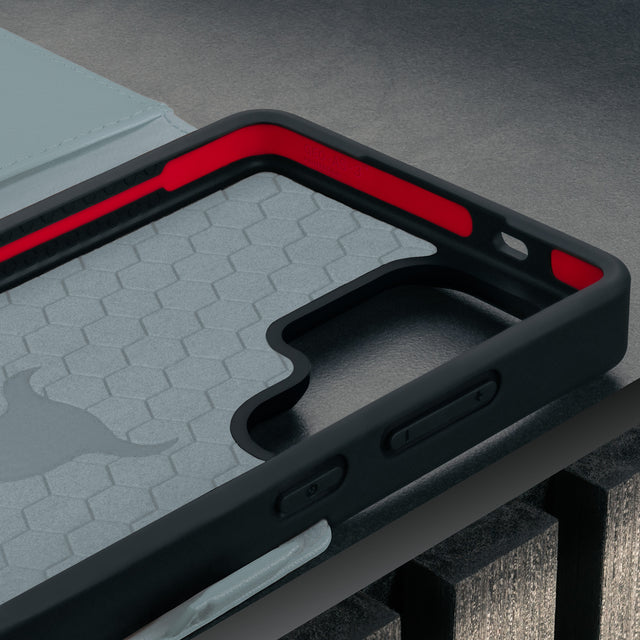 GEO-AS-3 advanced protection in the Light Blue Leather Stand Case for Galaxy S26 Ultra