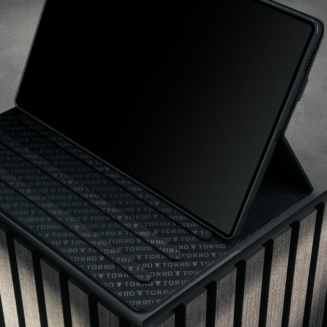 Multiple viewing angles of the Black with Red Detail Leather Case for Galaxy Tab S11 Ultra