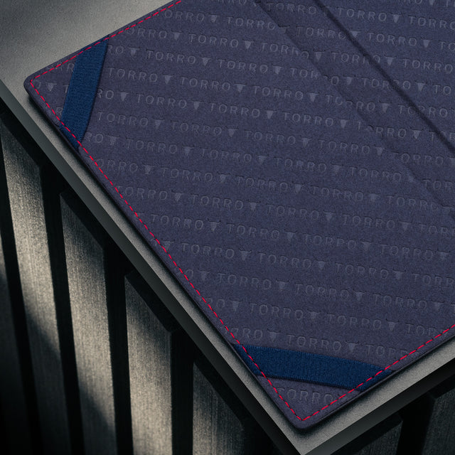 Front of the TORRO Navy Blue with Red Detail Leather Golf Scorecard Holder