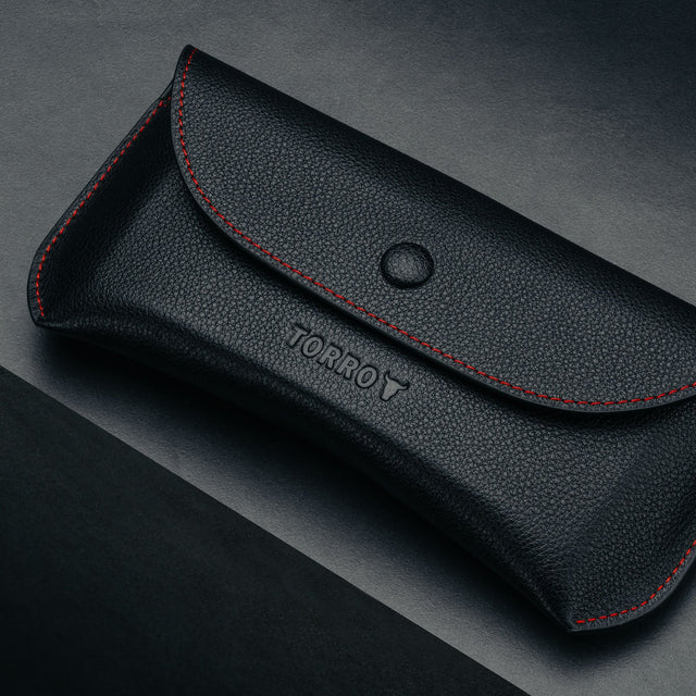 Black with Red Detail Leather Sunglasses Case