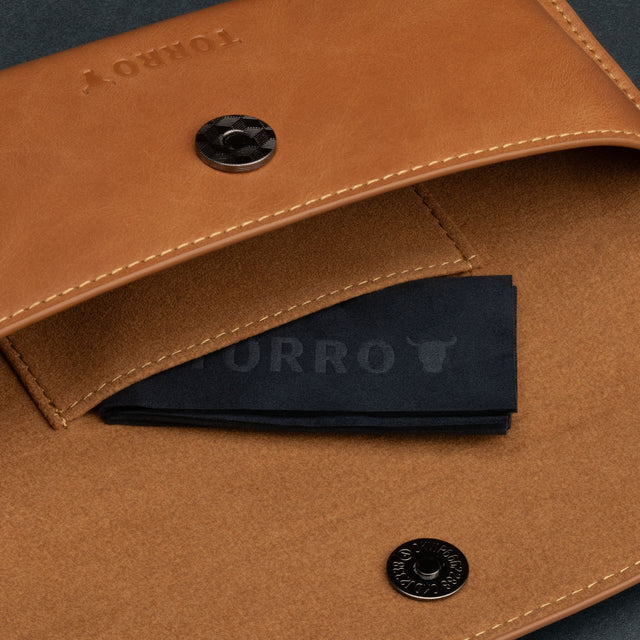 Pocket inside the Tan Leather Sunglasses Case