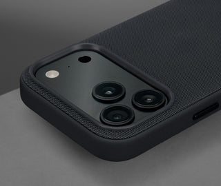 Camera lip on the Black Woven Texture Bumper Case for iPhone 17 Pro