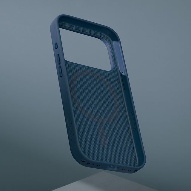 Buttons and inside of the Blue Woven Texture Bumper Case for iPhone 17 Pro